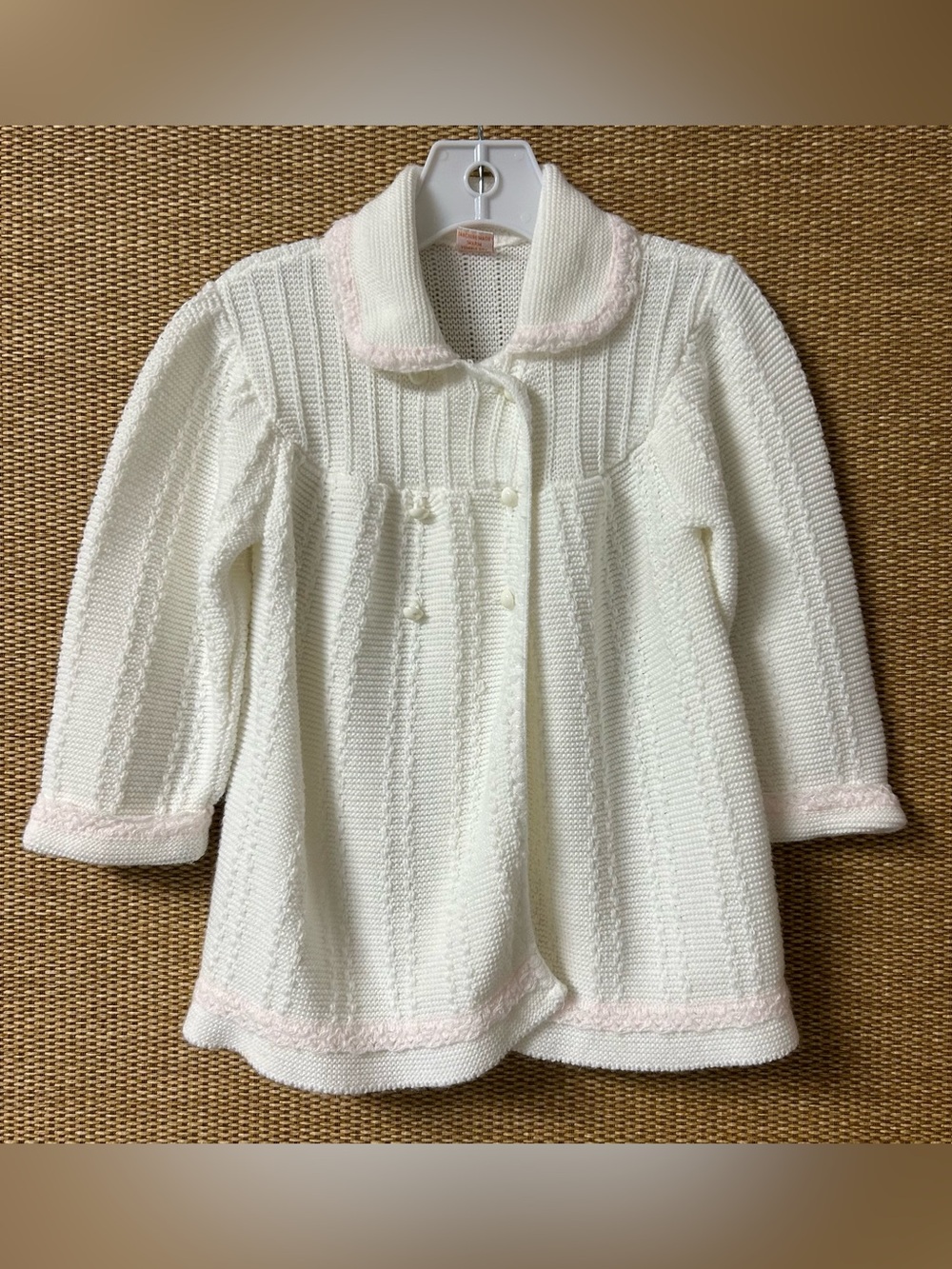 Vintage Renzo of Italy Baby Girl’s Sweater 12-24M Estimated Size White Pink Trim
